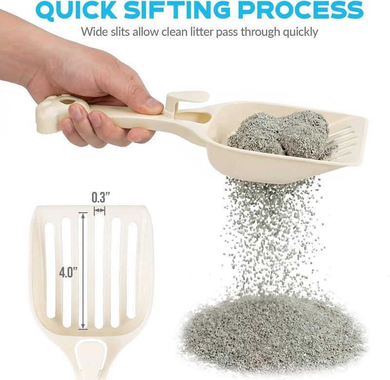 Depets Cat Litter Scoop, Litter Scoop with Wide Slats, Kitty Litter Scooper for Pine Pellets, Durable Plastic Litter Sifter Scoop - Designed for Easy Sifting, Milky White - Image 3